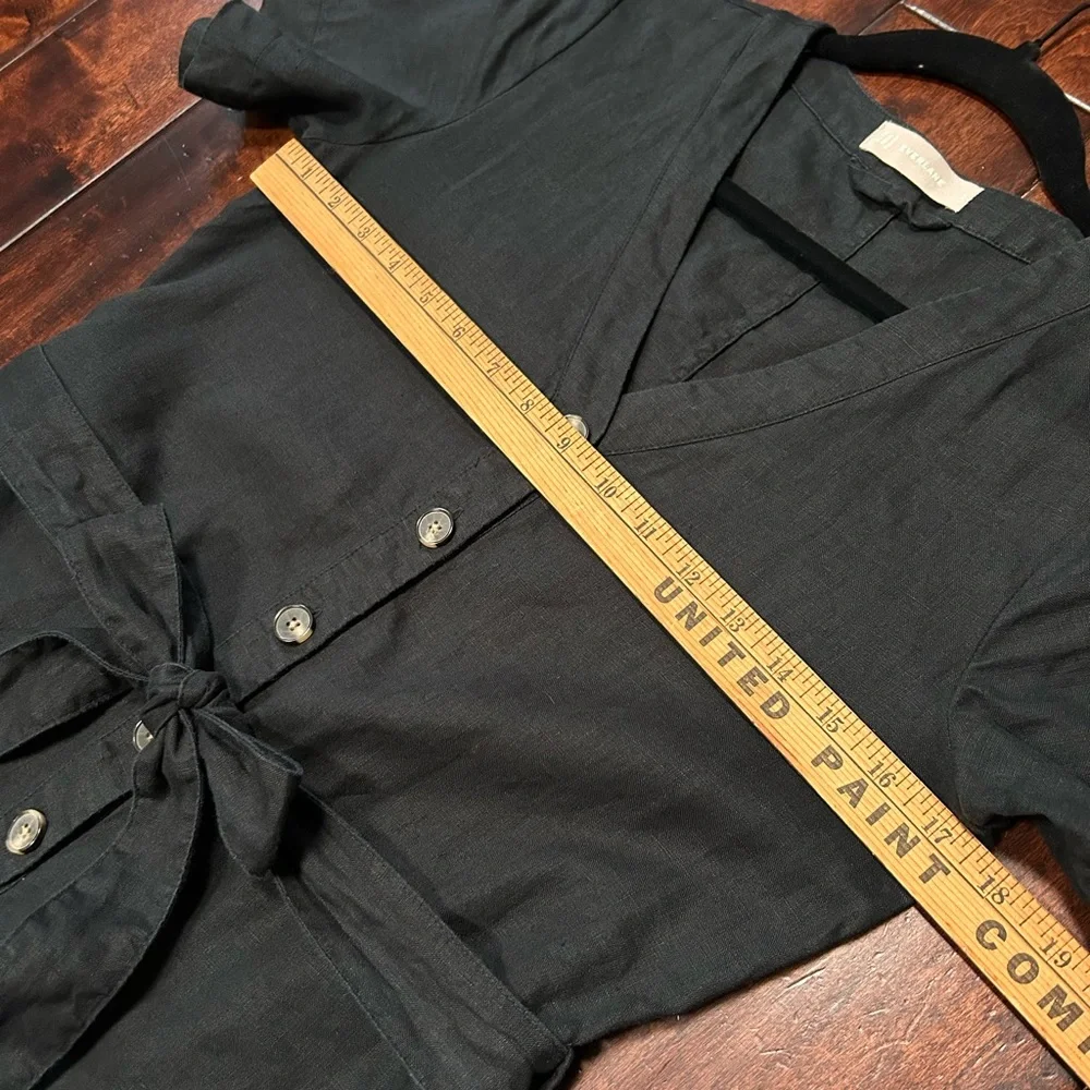 Everlane Black Linen Button-Front Short Sleeve Jumpsuit with Tie Waist